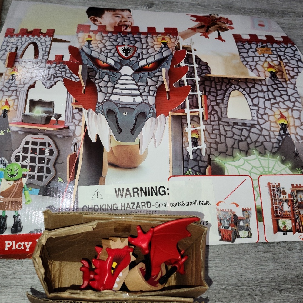 Hape Vikings Castle Dollhouse Play Set| Wooden Folding Dragon Castle Dollhouse
